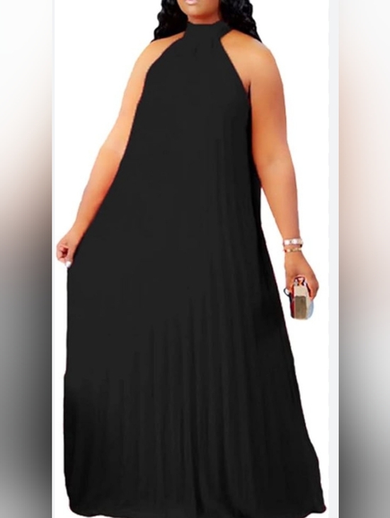 Amazon Dresses & Skirts - Halter Neck Pleated Black Maxi Dress - Size 3X CAN FIT 2X
